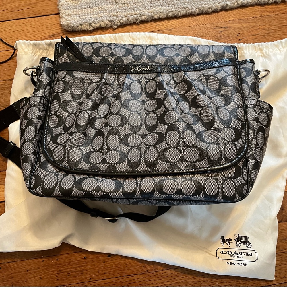 Coach black logo diaper bag